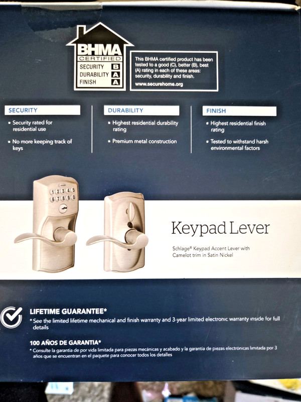 Schlage FE595 CAM/ACC Camelot Keypad Flex-Lock Entry with Accent Lever