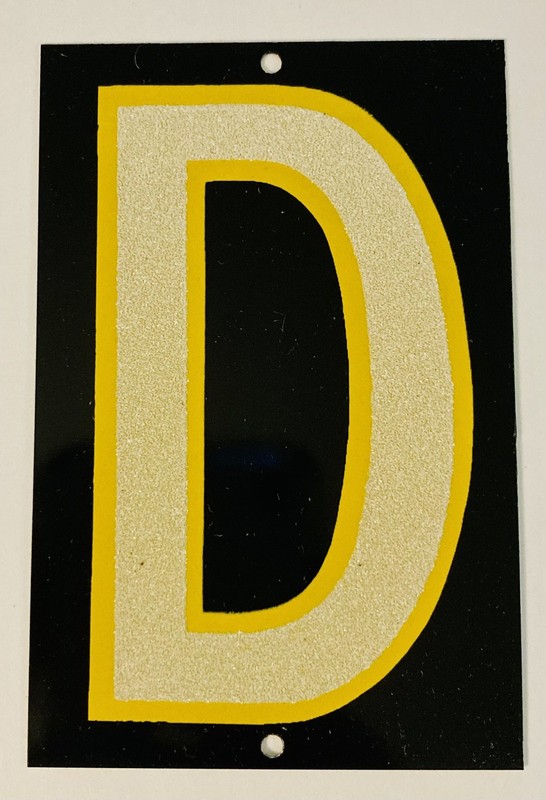 Reflective House Letters “D”-Vintage NOS,New Metal Alphabet w/Yellow Outline