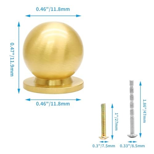 4 Packs Mini round Solid Brass Knobs, 1/2 Inch Diameter Brass Pulls, Gold Mini D gallery