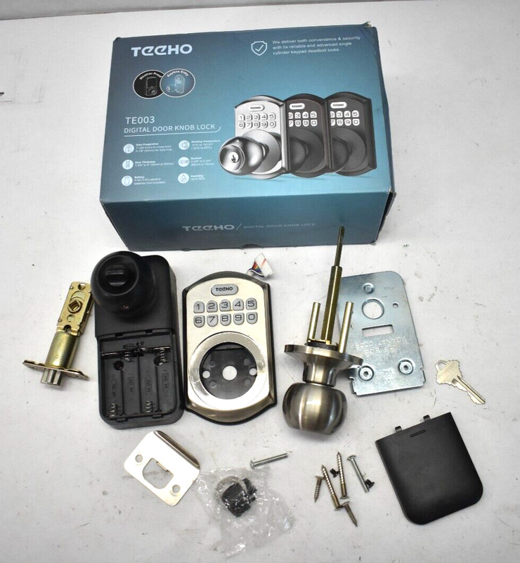 Teeho Keyless Entry Door lock w Keypads Satin Nickel w Handles Combination Front