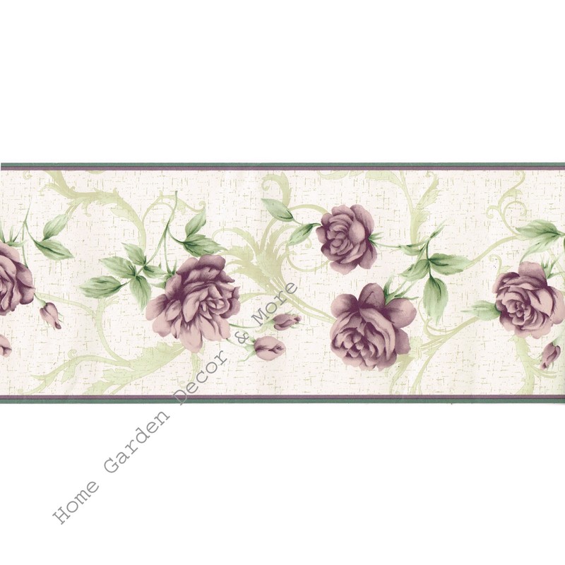Bordeaux Purple Lavender Plum Roses Flower Floral Scroll Wallpaper Border