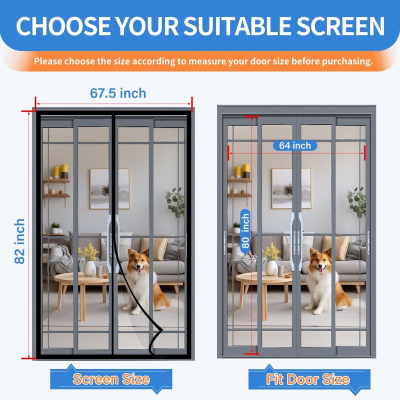 Longeas PET Mesh Magnetic Screen Door, Heavy Duty, Pet Friendly, 64"x80" gallery