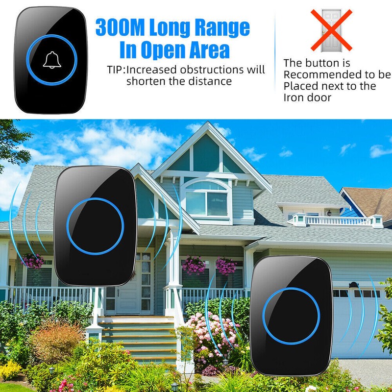 Wireless Doorbell Chime Waterproof Plugin Receiver Adjustable Volume 1000FT Kit gallery