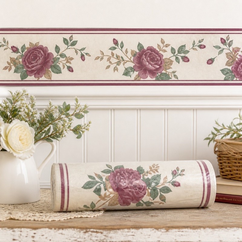 Fashion Point Pre-Pasted Floral Wallpaper Border 5yd Cottage Traditional VTG