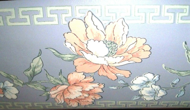 Wallpaper Border Lavender Lilac Purple Taupe Flower Floral Greek Key Trim 6073 gallery