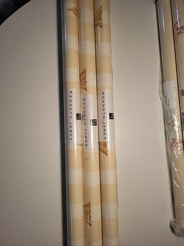 Kenneth James Wallpaper Pattern Run #1 (3 Large Rolls)Yellow And White Stripes