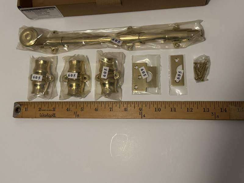 Von Morris 12.0'' Colonial Surface Bolt 2112C x 605 Polished Brass NIB sealed gallery