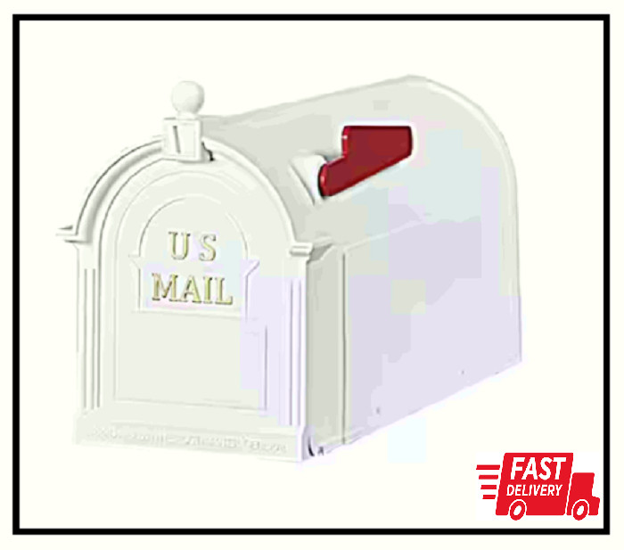 Ambrose White Post Mount Mailbox Large Plastic Residential Home Mail Box
