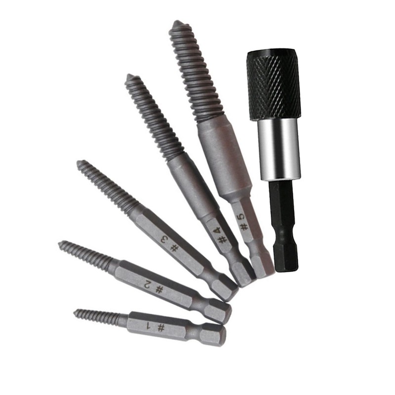 Woodworking hex shank headless screw extractor kit includes 5 different-size gallery
