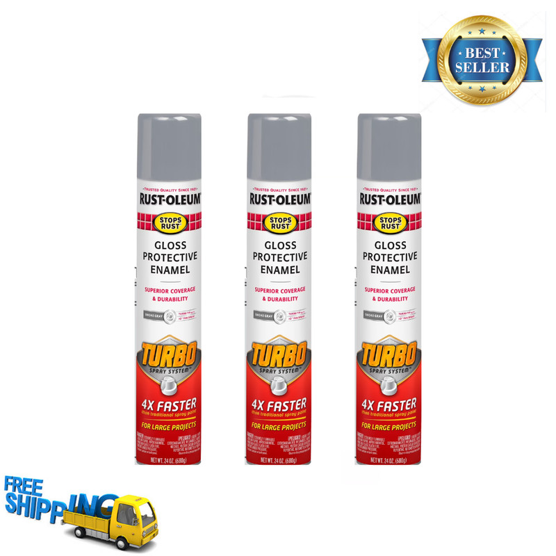Rust-Oleum Stops Rust Turbo Spray Paint Gloss Smoke Gray 24 oz Protective 3 Pack