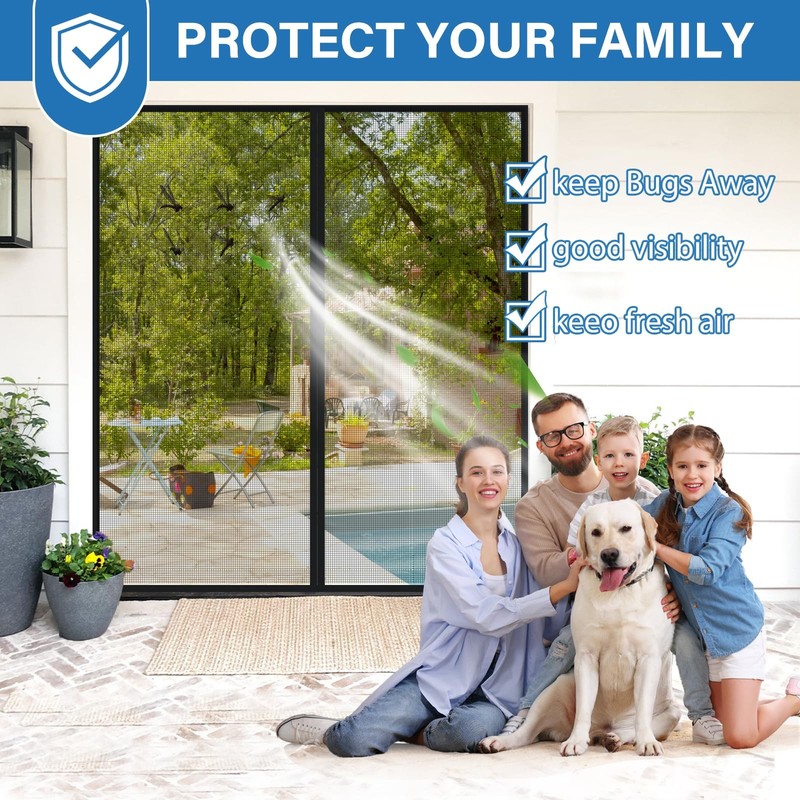 Longeas PET Mesh Magnetic Screen Door, Heavy Duty, Pet Friendly, 64"x80" gallery