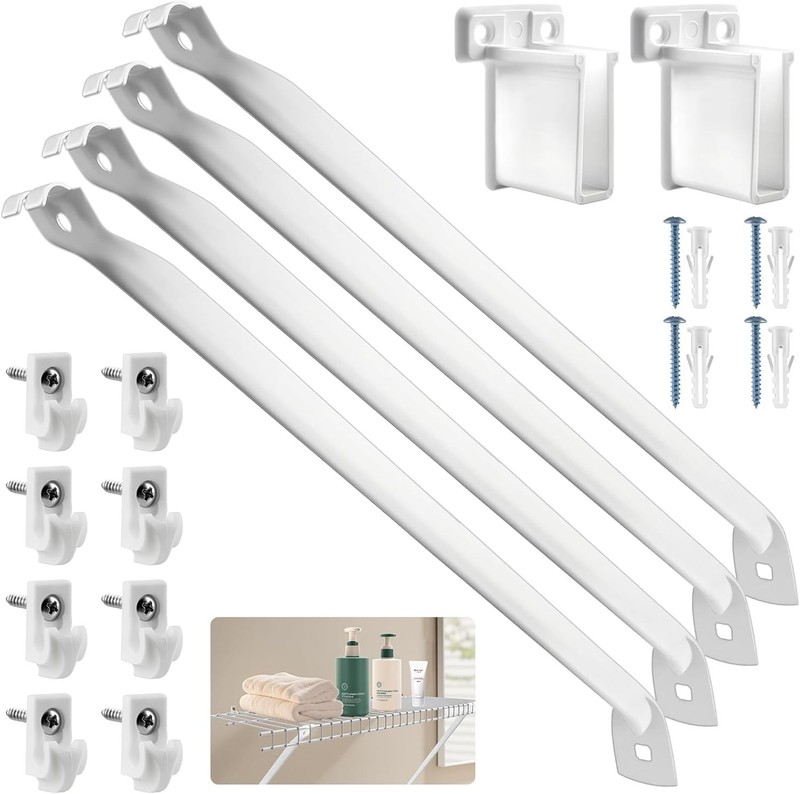 12 Inch Wire Shelf Brackets Set, 4 Pack Metal White Closet Support Bracket with