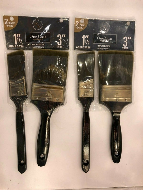 Paintbrush Set One-Coat 2-Pc- 1-1/2" Angled 3" Trim 100% Polyester Lot of 2