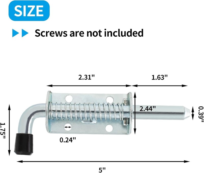 2 Pcs 5 Inch Spring Loaded Latch Pin, Heavy Duty Carbon Steel Barrel Bolt Lat... gallery