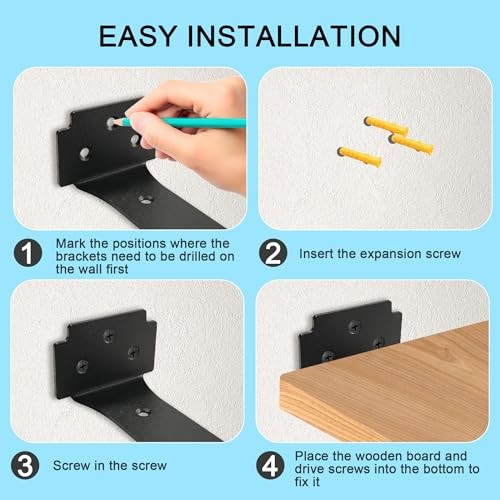 Floating Shelf Brackets,2 Pack Heavy Duty L Brackets for 6 Inch Black 2 Pack gallery