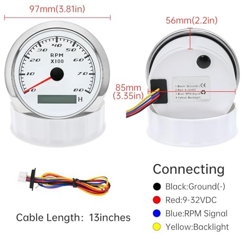 Tachometer Gauge 7 Color 0-8000 RPM Tacho Meter 85mm 3 3/8" for 8000RPM White gallery