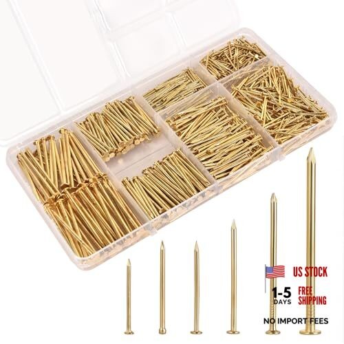 700 Pcs Picture Hanging Nails Assortment Kit – 6 Sizes Wall 700Pcs Gold Nails