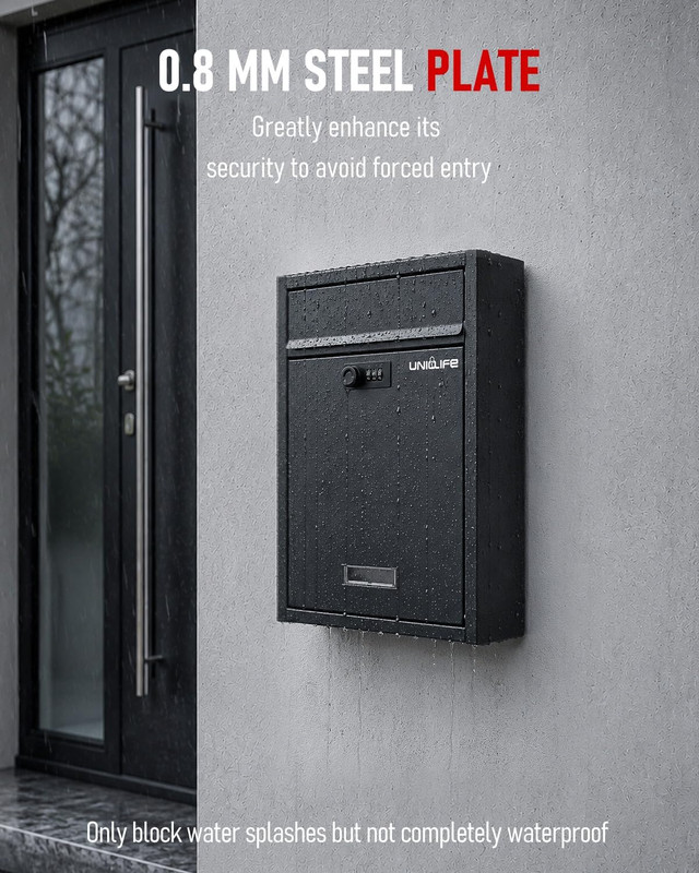 Wall Mount Mailbox for Outside, Large Locking Mailbox with Combination Lock, Sec gallery