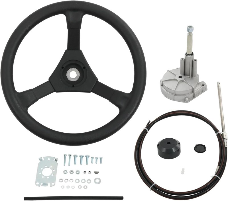 12ft Boat Steering Cable System,Outboard Rotary Kit with 13.5 Inch steering whee