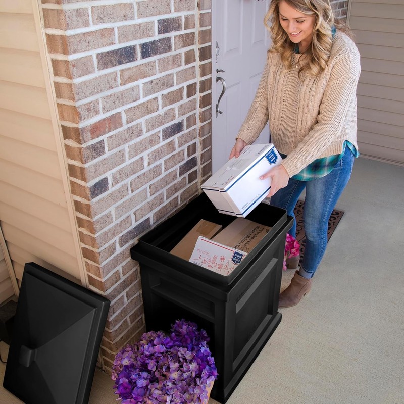 Large Outdoor Package Delivery Box, Weather Resistant Parcel Storage, Black Plas gallery