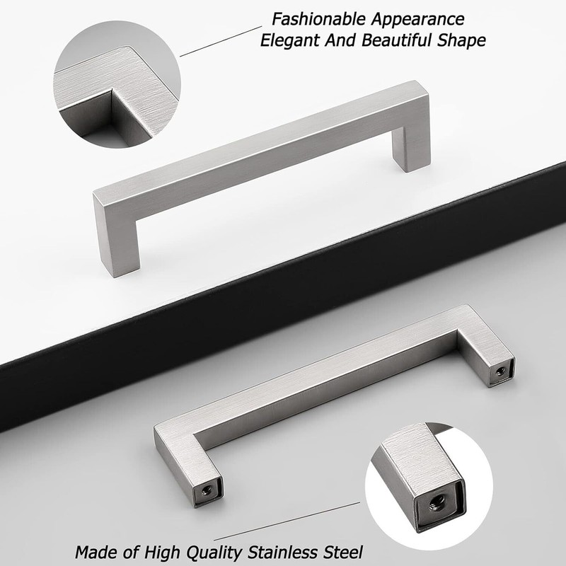 30PCS Stainless Steel Drawer Pulls Square Brushed Nickel Kitchen Cabinet Handles gallery