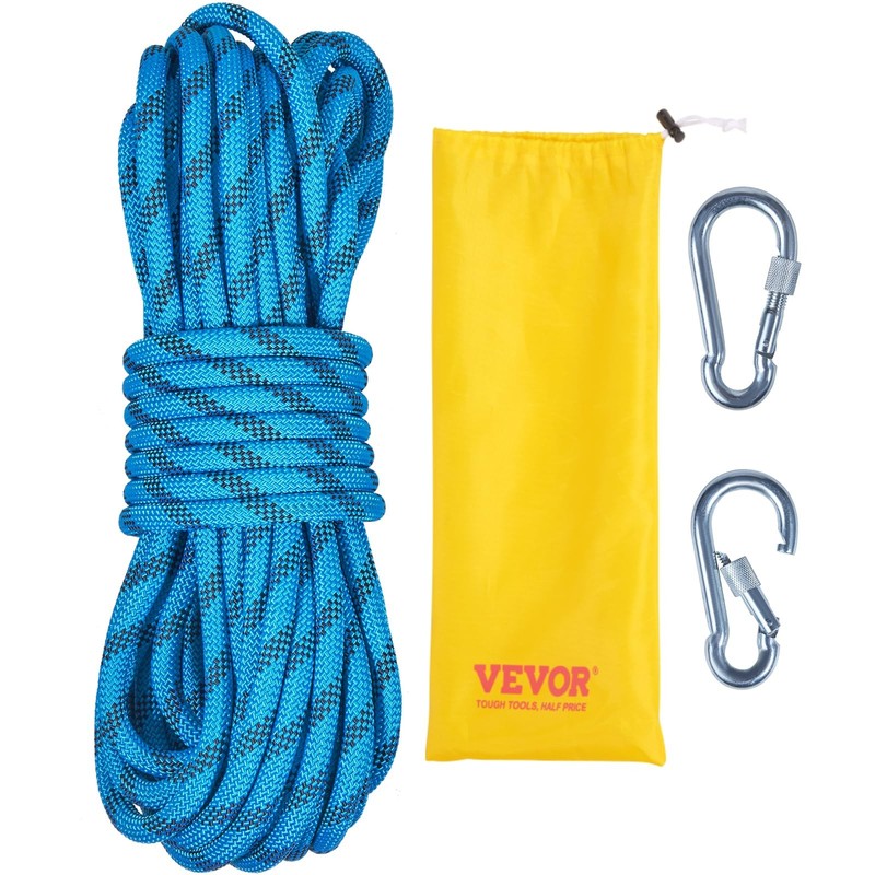 VEVOR Static Climbing Rope, 32 ft Outdoor Rock Rope with 32 ft, Blue