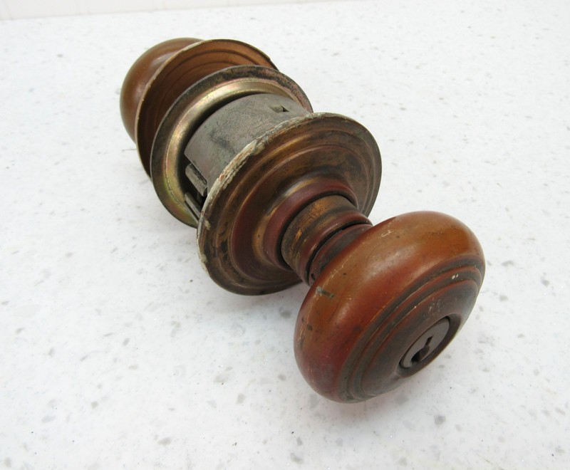 Salvaged Aged Copper Tone Door Knob Set MCM no key