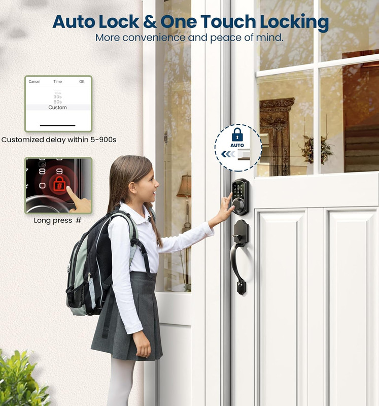 Smart Front Door Lock Set, App Control, Keyless Entry Deadbolt with Lever Handle gallery