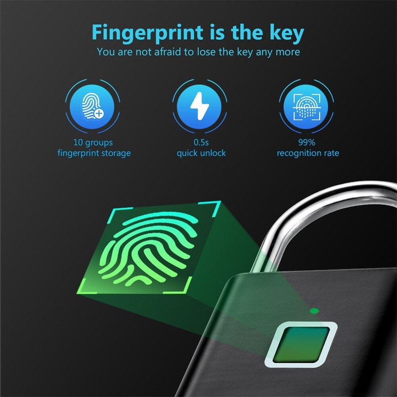 Waterproof Smart Fingerprint Door Lock Keyless Padlock Security USB Rechargeable gallery