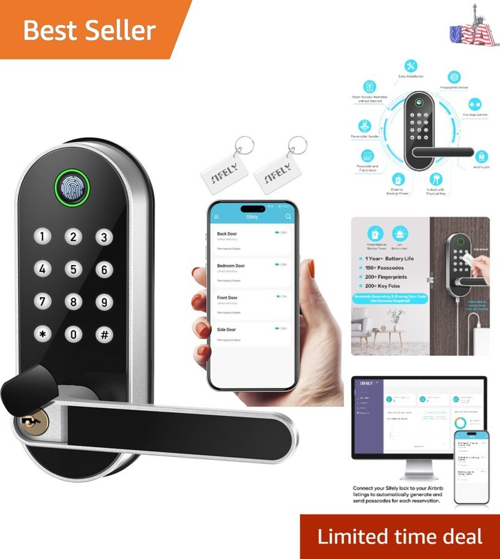 Fingerprint Smart Door Lock with Handle & Keypad – No More Lost Keys, Keyless…