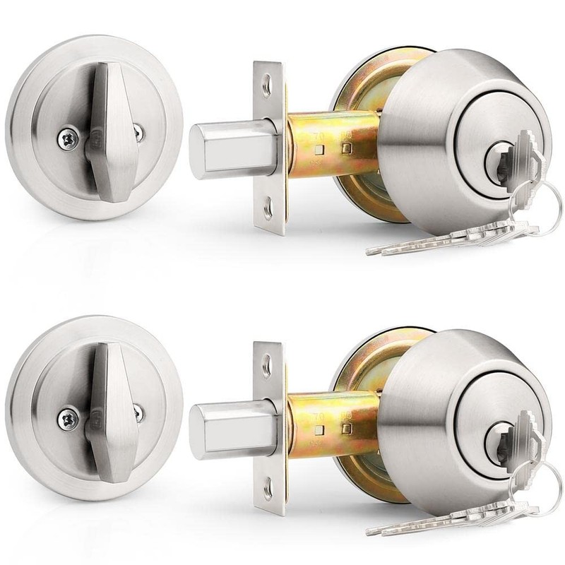 Probrico(2 Pack Keyed Alike Single Cylinder Deadbolts Brushed Nickel (Combo