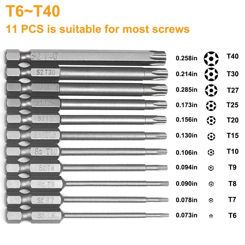 11PC T6-T40 Magnetic Torx Bit Set Tamper Proof Star for Power Drill Hand Tools gallery