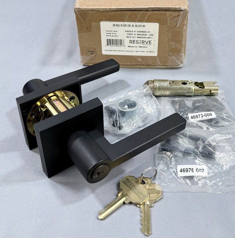 Baldwin ENSQUCSR190 Single Cylinder Keyed Entry Lever Set – Satin Black