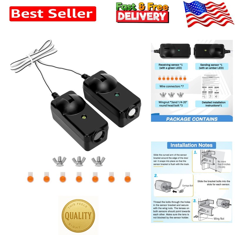 Easy-to-Install Safety Sensor Replacement for Garage Doors – 4.4×2.8×1.6 Inches