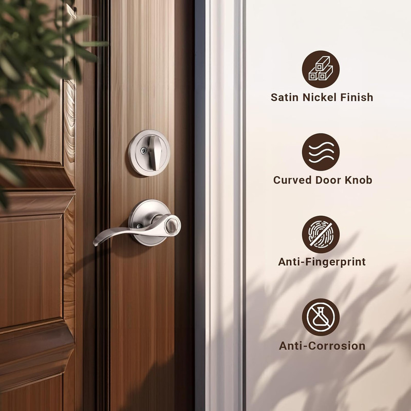 3 Sets Front Door Lever Lock Set Keyed Alike Satin Nickel Entry Door Handle Sets gallery