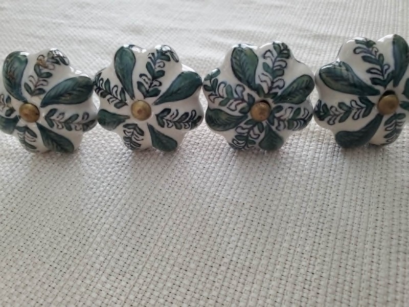 Ceramic Knobs Drawer Pulls Cupboard Handles Vintage Forest Hunter Green 4Pcs gallery
