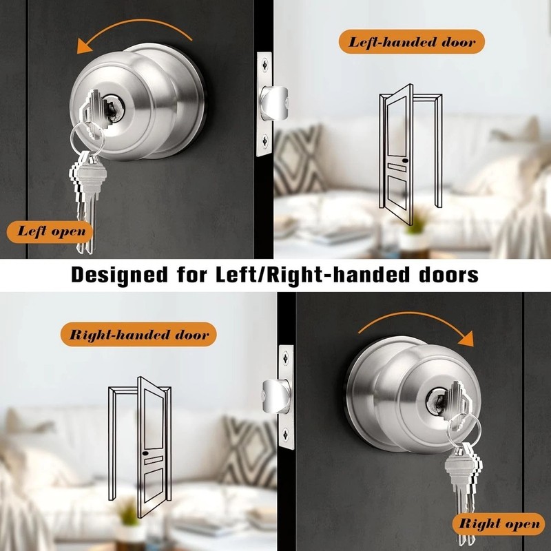 Keyed Alike Door Knobs with Lock and Key, Exterior Door Locks, Flat Ball Knob... gallery