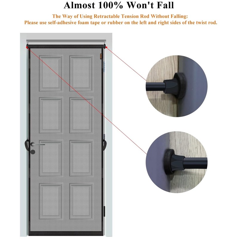 Heavy Duty Non-Magnets Screen Door – Retractable Tension Rod