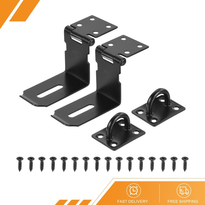 2PACK 5 Inch Right Angle Door Hasp Latch Stainless Steel 90 Degree Black