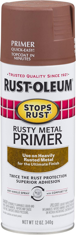 Rust-Oleum 7769830 Stops Rust Rusty Metal Primer Spray, 12 Oz, Flat Brown