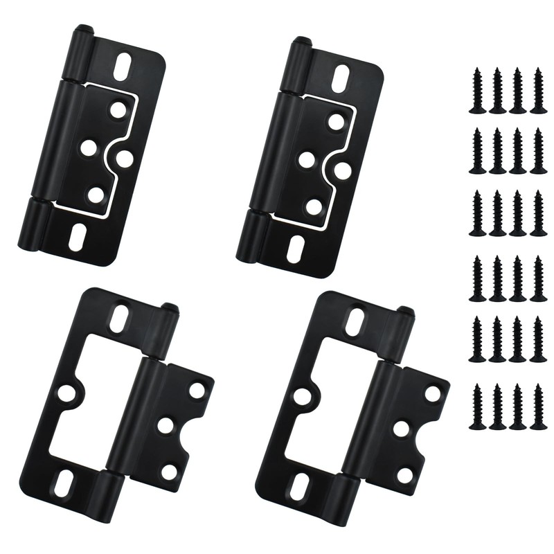 4 PCS 3 Inch NonMortise Door Hinges Screws Bifold Butt Cabinet Black