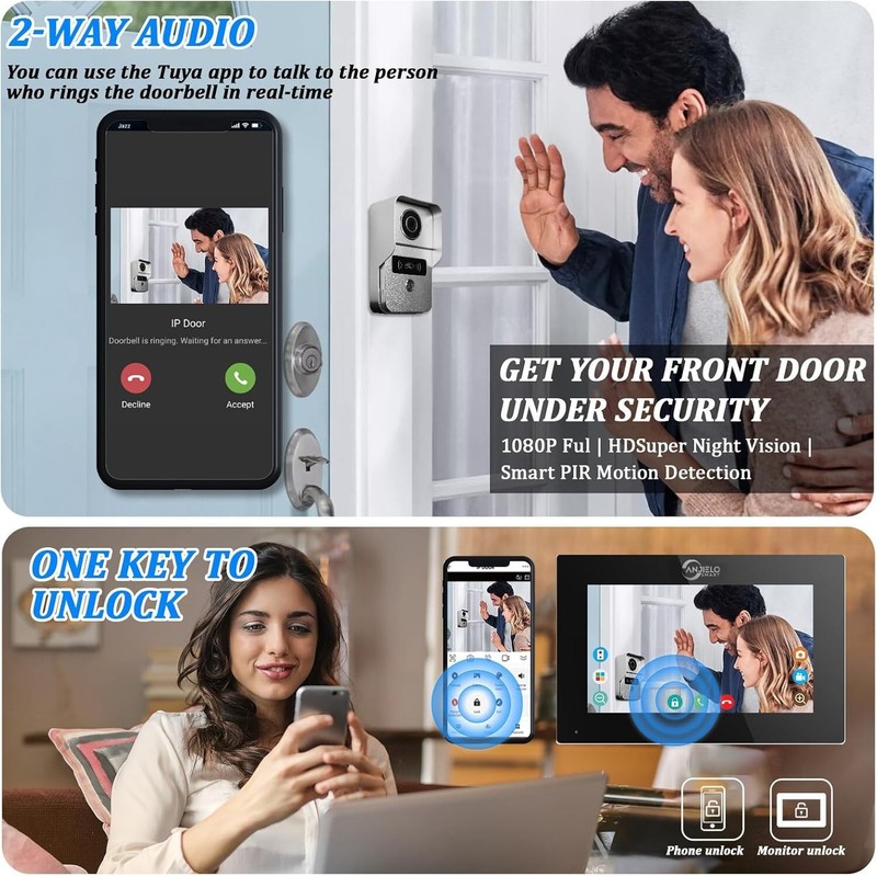 Wireless Video Doorbell Apartment Intercom,7 inch Touch Screen Monitor,1080P. gallery
