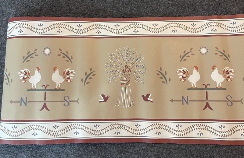11 Vintage Prepasted Border Wallpaper Rooster 4yds per roll 8 1/2 Inches Wide