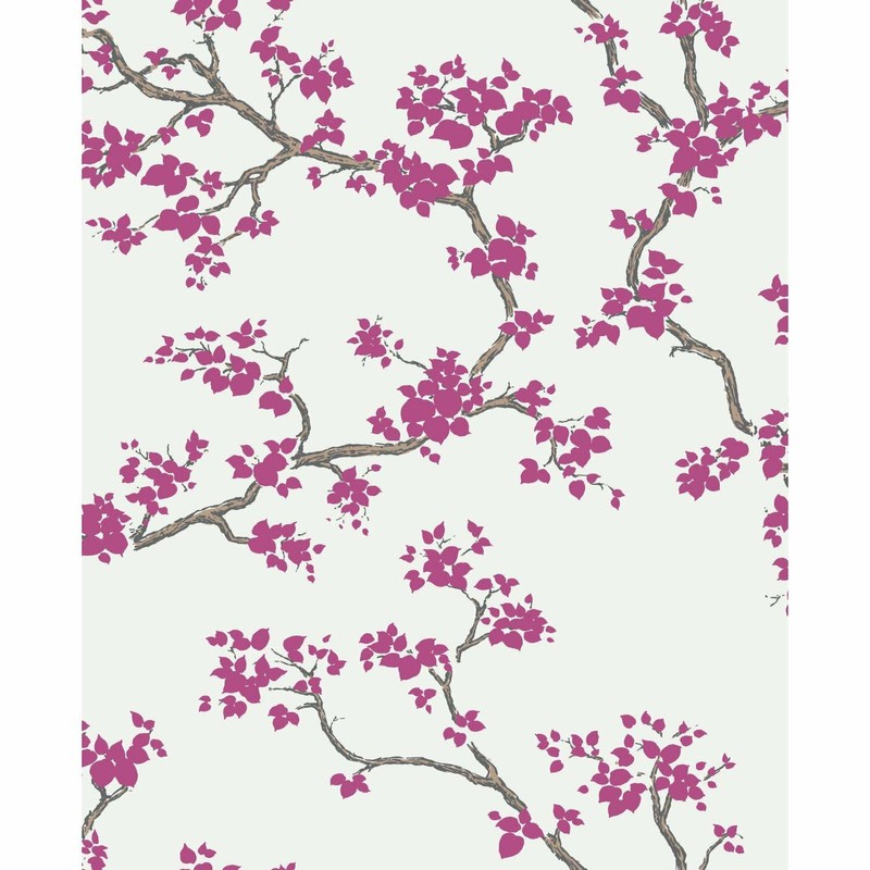 Pink Raspberry Floral & Branches Asian Artistry Paste the Paper Wallpaper FB1401