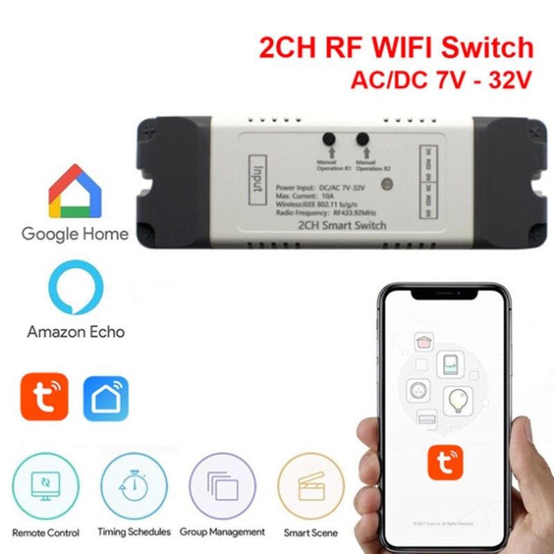 2CH WiFi Relay Module Tuya Smart Switch 7-32V / USB 5V Smart Timer DIY Self-Lock