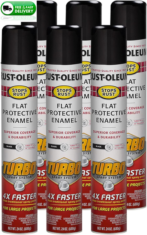 376298-6PK Stops Rust Turbo Spray System Spray Paint, 24 Oz, Flat Black, 6 Pack
