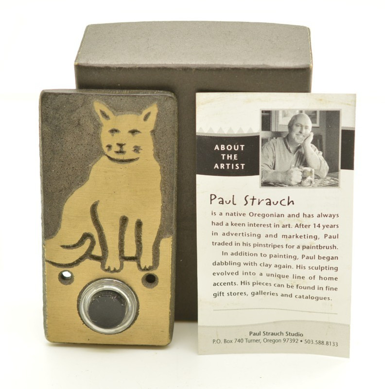 Paul Strauch Studio Kitty Cat Doorbell Ringer Lighted Button Brass Cover Plate