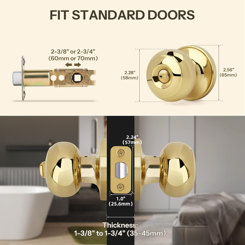 Flat Ball Door Knob with Lock, Keyless Privacy round Design Doorknob for Bathroo gallery