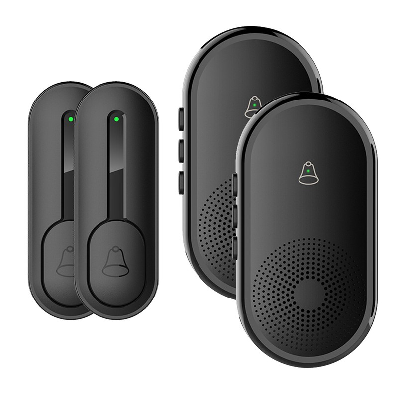 2 Room Ringer + 2 Call Buttons Wireless Home Doorbell Set US Plug-in Black