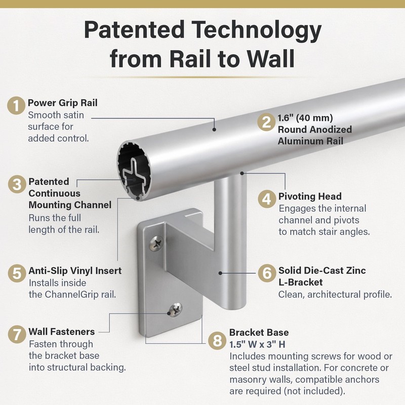 Silver 3ft Flush Handrail Kit - Complete Indoor/Outdoor Stair Handrail - Mode... gallery